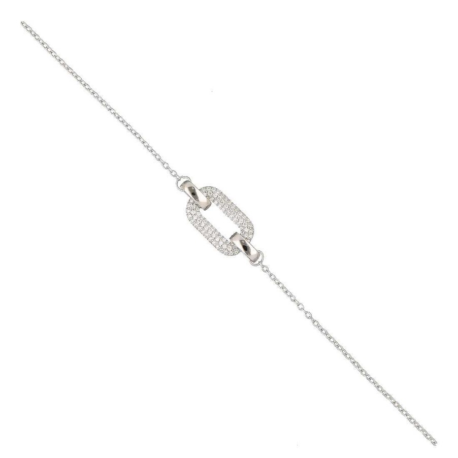 Joyer A En Plata Joya36 | Pulsera Plata Ovalada Y Circonitas