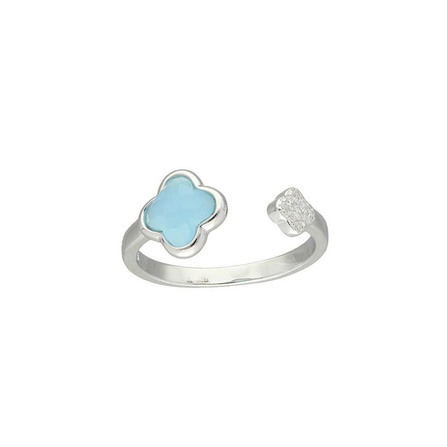 Joyer A En Plata Joya36 | Anillo Plata Flor Circonitas Azules