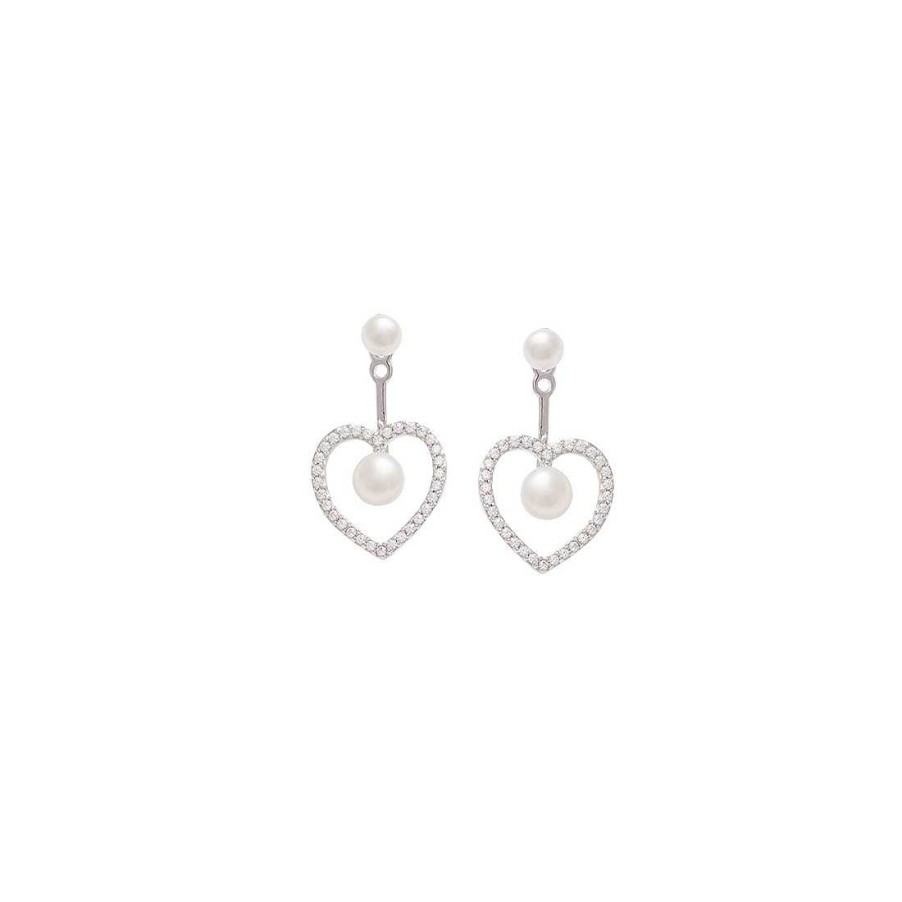 Joyer A En Plata Joya36 | Pendientes Corazones Con Perlas