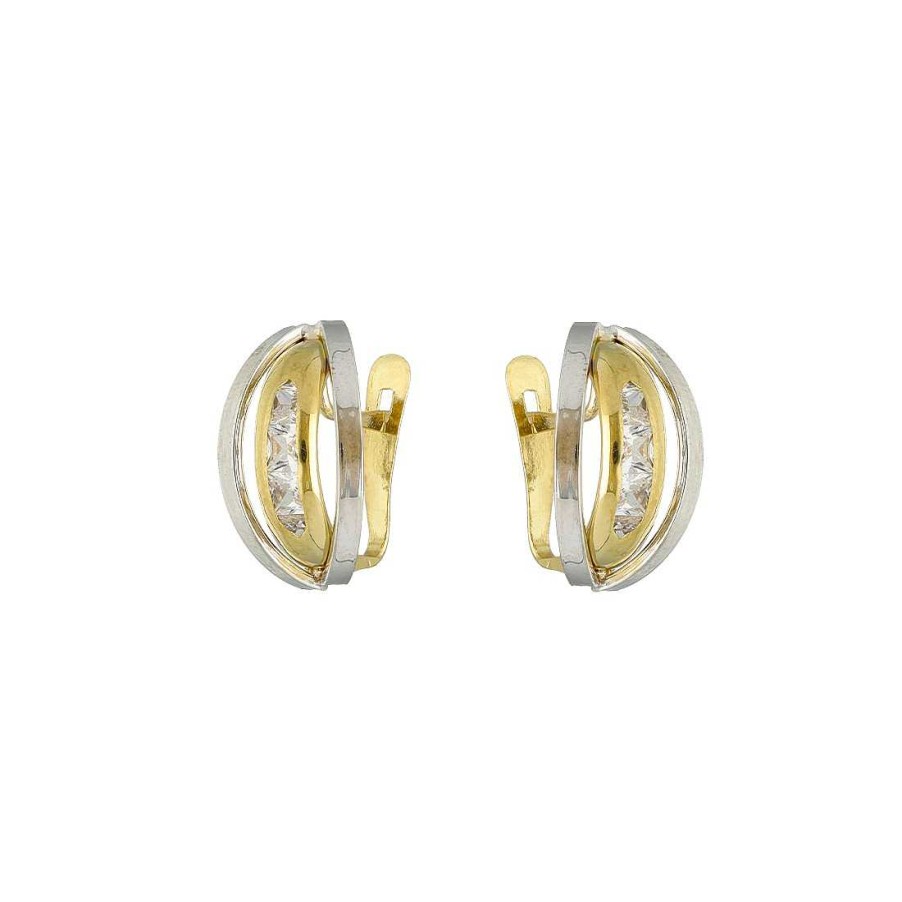 Joyer A En Oro Joya36 | Pendientes En Oro Bicolor Circonitas